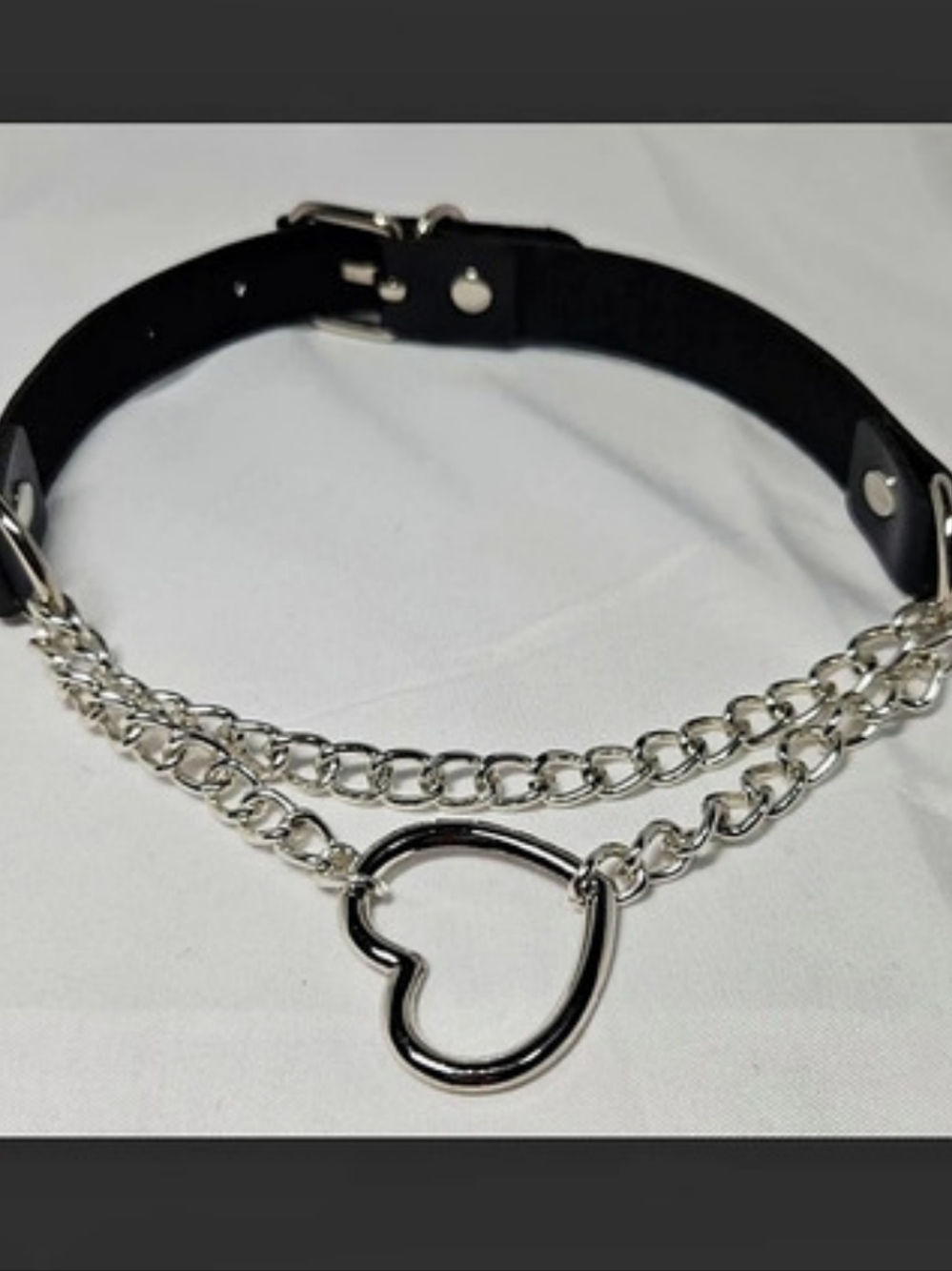 Punk Rock Emo Goth Black Faux Leather Heart Chain Choker Collar Adjustable